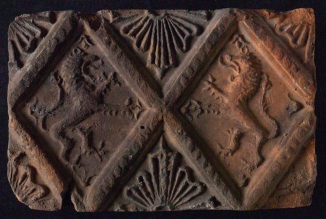 Hearthstone, 'Antwerp', without frame, with two lions, natural stone fireplace component ceramic brick, fried Hearth stone