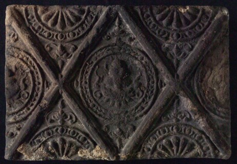 Hearthstone, from Antwerp Belgium, without frame, with male head, fireplace stone part ceramic brick, baked Hearth stone