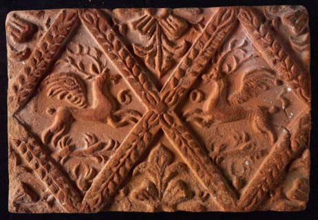 Hearthstone, from Antwerp Belgium, without frame, with winged deer in the window, fireplace stone part ceramics brick, baked