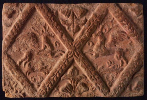 Hearthstone, from Antwerp Belgium, without frame, with winged deer in glass, hearth fireplace component ceramics brick, fired