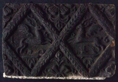Hearthstone, from Antwerp Belgium, without frame, with winged deer in glass, fireplace stone part ceramics brick, baked Hearth