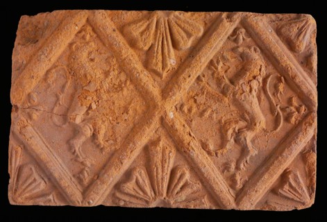 Hearthstone, from Antwerp Belgium, without frame, with lions in the window, fire stone fireplace component ceramics brick, fired