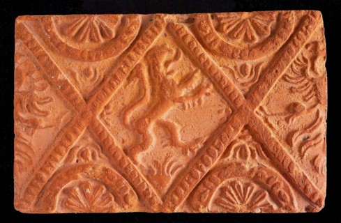 Hearthstone, from Antwerp Belgium, without frame, with lion in window, fireplace stone component ceramics brick, baked Hearth
