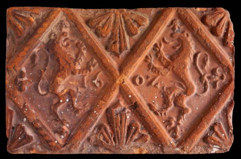 Hearthstone, from Antwerp Belgium, without frame, with lions in the window, fireplace hearth part ceramic bricks, fired Hearth