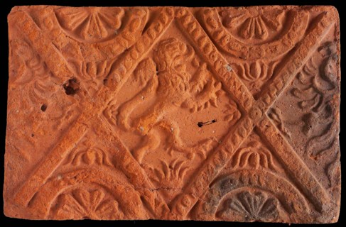 Hearthstone, from Antwerp Belgium, without frame, with lion, hearth fireplace component ceramics brick, fired Hearthstone