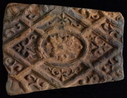 Hearthstone, from Antwerp Belgium, without frame, with rosette in window, hearth fireplace component ceramics brick, fried