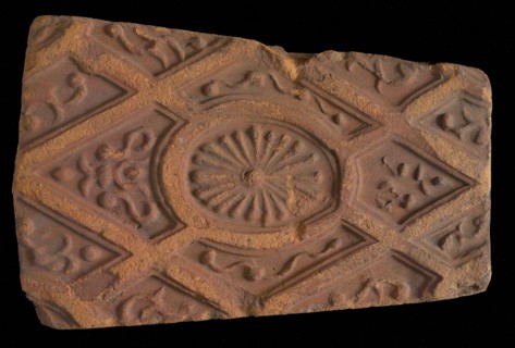 Fireplace, from Antwerp Belgium, without frame, with rosette in window, hearth fireplace part ceramic brick, baked Hearth