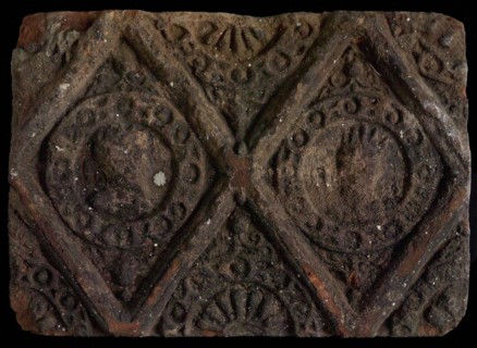 Hearthstone, from Antwerp Belgium, without frame, with crowned male and female head, fireplace hearth part ceramic brick, fried