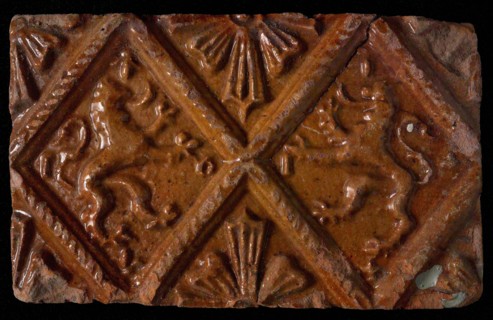 Hearthstone, from Antwerp Belgium, without frame, with two crowned lions, hearth fireplace component ceramics brick glaze, fired