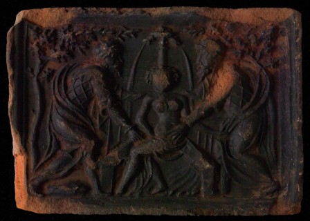 Hearthstone, from Antwerp Belgium, with narrow frame, with the history of Susanna, fireplace stone part ceramic brick enamel