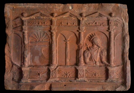 Hearthstone, 'Antwerp', with narrow frame, with King David, fireplace stone part ceramics brick, baked Hearthstone