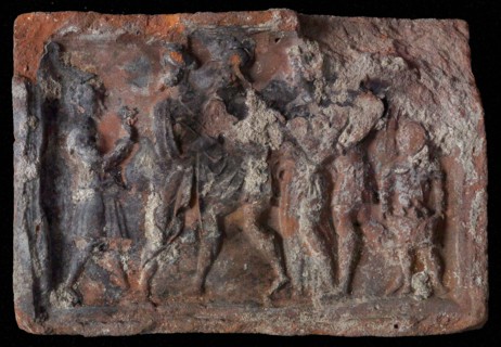 Hearthstone, from Antwerp Belgium, with narrow frame, with the history of Susanna, fireplace stone part ceramics brick, baked
