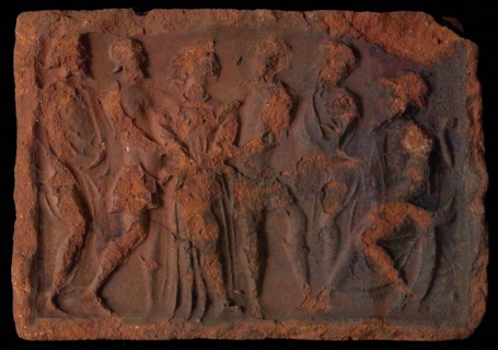 Hearthstone, from Antwerp Belgium, with narrow frame, with the history of Susanna, fire-stone fireplace component ceramics brick