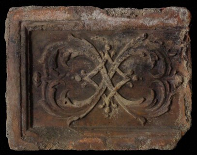 Hearthstone, Luiks, from Luik, Liege Belgium, with wide frame, with acanthus leaves, hearth fireplace component ceramics brick