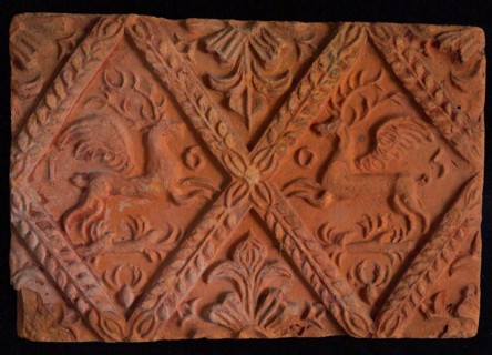 Hearthstone, from Antwerp Belgium, without frame, with winged deer in glass, fireplace stone component ceramics brick glaze