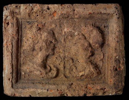 Hearthstone, Luiks, from Luik, Liege Belgium, with wide frame, with male and female head, fireplace hearth part ceramic brick
