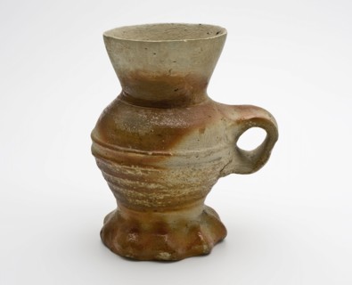 Stoneware funnel cup on pinched foot, brown flamed, hopper beaker holder soil find ceramic stoneware, hand-turned baked