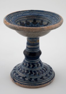 Blue salt barrel on column, majolica, decorated with rosette, salt barrel tableware holder earth discovery ceramics earthenware