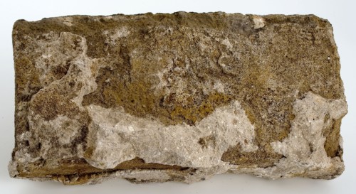 Yellow-gray brick from bastion on the south side of the Oostpoort, brick building material soil find ceramics pottery