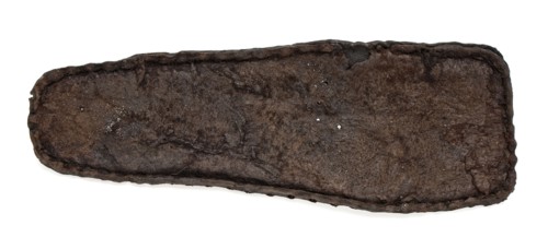 Leather sole of shoe, round heel, flat nose, around sewing thread, shoe footwear clothing soil find leather, archeology