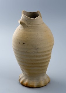 Gray stoneware jug, belly-shaped, on pinched stand, with ear, jug crockery holder soil find ceramic stoneware glaze salt glaze