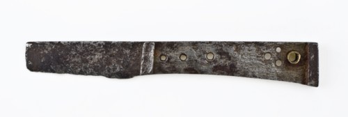 Blade with baffles and plate gong with hood and copper ring, knife cutlery soil find iron brass metal blade, handforged