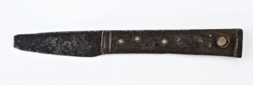 Blade with baffles and plate gong with hood and copper ring, knife cutlery soil find iron brass metal blade, hand forged