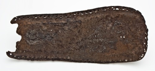 Leather sole of shoe, round heel, flat nose, around sewing thread, shoe footwear clothing soil find leather, archeology