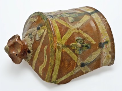 Red earthenware fire bell, fire clock clock soil find ceramic earthenware glaze lead glaze, hand turned decorated glazed fried