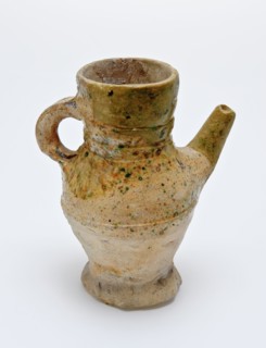 Small earthenware jug be glazed with foot and long spout, partially glazed, jug bottle bottle holder soil find pottery ceramic