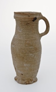 Cylinder neck jug, jug crockery holder soil find ceramic stoneware, hand turned fired Gray shard. Rough-walled unglazed cylinder