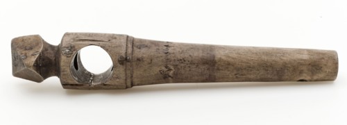 Wooden tap without stop, tapered with pointed button, marked, spigot part soil found wood, w 2.5 sawn twisted drilled sanded