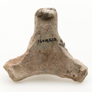 Orange shard, triangular with curved sides, soil found ceramic earthenware, in mold formed baked orange shard. Triangular