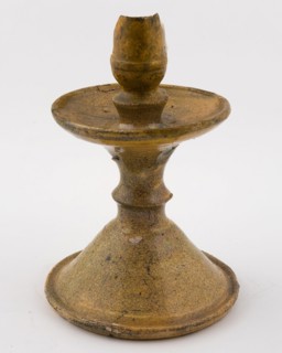 Earthenware candlestick, yellow glazed, candlestick candlestick illumination floor foundry ceramics pottery, archeology
