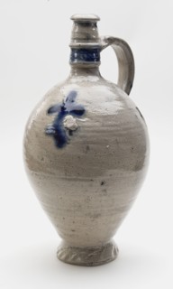 Stoneware jug with blue cross on the front, on squeeze foot, jug crockery holder soil find ceramic stoneware glaze salt glaze