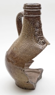 Stoneware beard jug, brown speckled glaze, on stand, beard masonry vessel holder soil find ceramic stoneware glaze salt glaze
