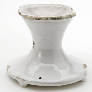 Salt container, salt bowl on high base, fully glazed white, salt barrel crockery holder soil find ceramics earthenware glaze tin
