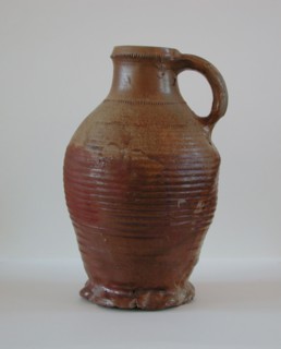 Large stoneware jug be pinched, purple brown to yellow gray, decorated with wheel stamping, water jug crockery holder soil find