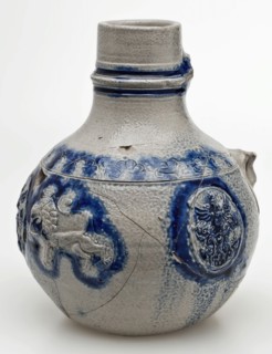 Fragment Westerwald jug, stoneware with oval cartouches and lions, glazed, jug crockery holder fragment earthenware ceramic