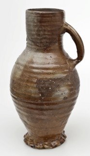 Stoneware jug, with ear, on pinched foot ring, brown and gray salt glaze, jug be found in the earth ceramic stoneware glaze salt