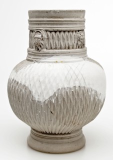 Stoneware jug be carved with kerf cut technique, around three faces, jug crockery holder soil find ceramic stoneware, hand