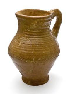 Pottery jug with spout and ear, double conical model on stand ring, water jug crockery holder soil find ceramic earthenware