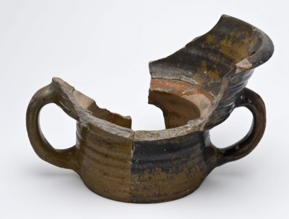 Fragment of earthenware stove or stain of red earthenware, mortar model, chafing heater fragment earthenware ceramics