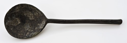 Pewter spoon with hexagonal handle, marked, spoon cutlery soil find tin metal total, shank, bake w 5,3 cast Pewter spoon