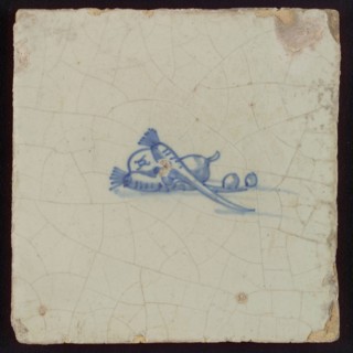 White tile with blue still life of vegetables, wall tile tile sculpture ceramic earthenware glaze, baked 2x glazed painted