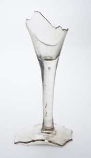Fragments chalice or trumpet glass, clear glass, long stem and conical chalice, pontilmark, drinking glass drinking utensils