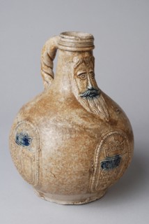 Bartmann jug, also called Bellarmine jug, with weapon and 1615, beardmug tableware holder soil find ceramic stoneware glaze salt