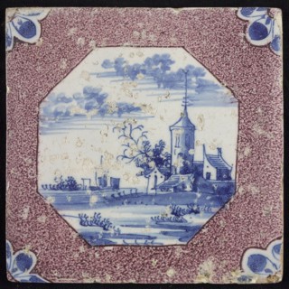 Scene tile purple sprinkled tile, cityscape, corner motif quarter rosette, wall tile tile sculpture ceramic earthenware glaze