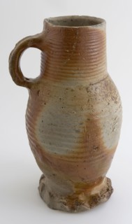 Stoneware jug, cylindrical neck, pinched foot, glaze stains, jug crockery holder soil find ceramic stoneware glaze salt glaze