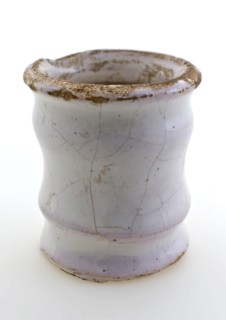 Pottery ointment jar, conical model with constrictions, entirely glazed in white, ointment jar pot holder soil find ceramic
